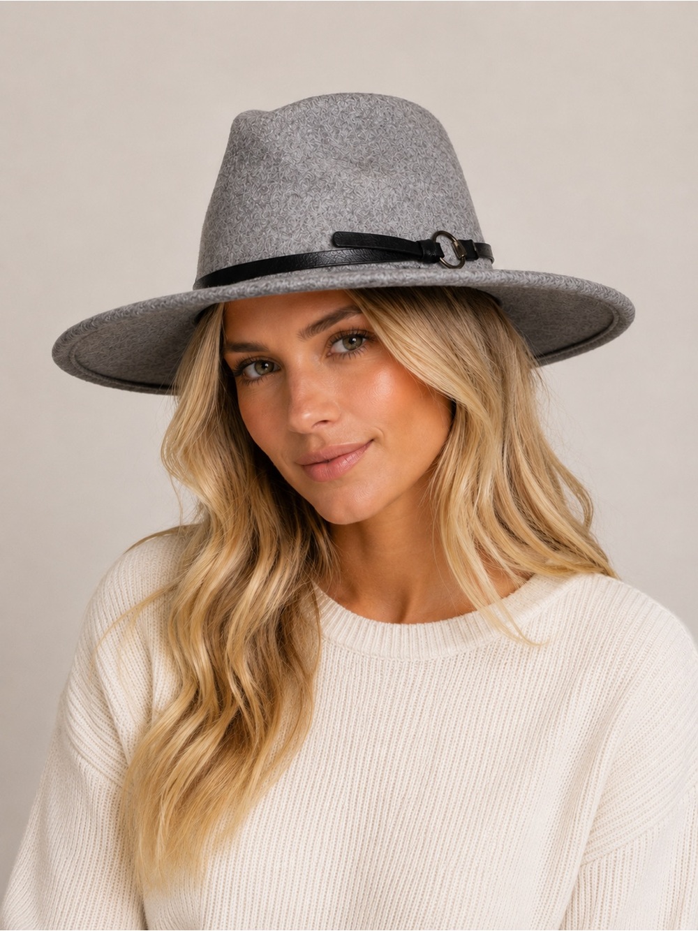 Gray Wool Blend Fedora Hat One Size Adjustable Leather Band Classic Neutral